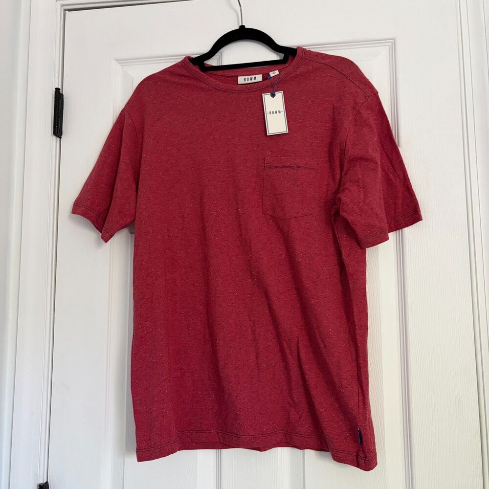 ROWM Pocket Tee NWT Red Speckled Short Sleeve Casual Basic Top Size Medium